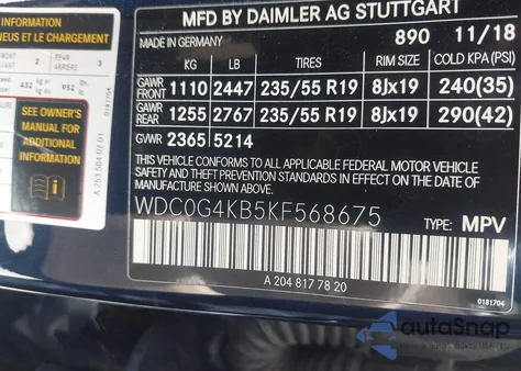 2019 Mercedes-Benz Glc 300 4Matic from USA, damaged, VIN WDC0G4KB5KF568675